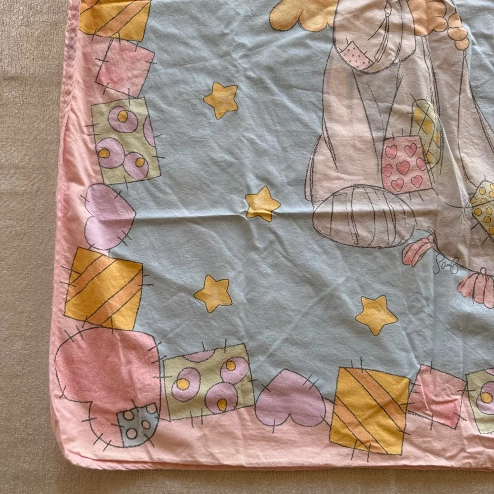Vintage Precious Moments Baby Blanket 42x31 Pink Blue Stars Angel Boy